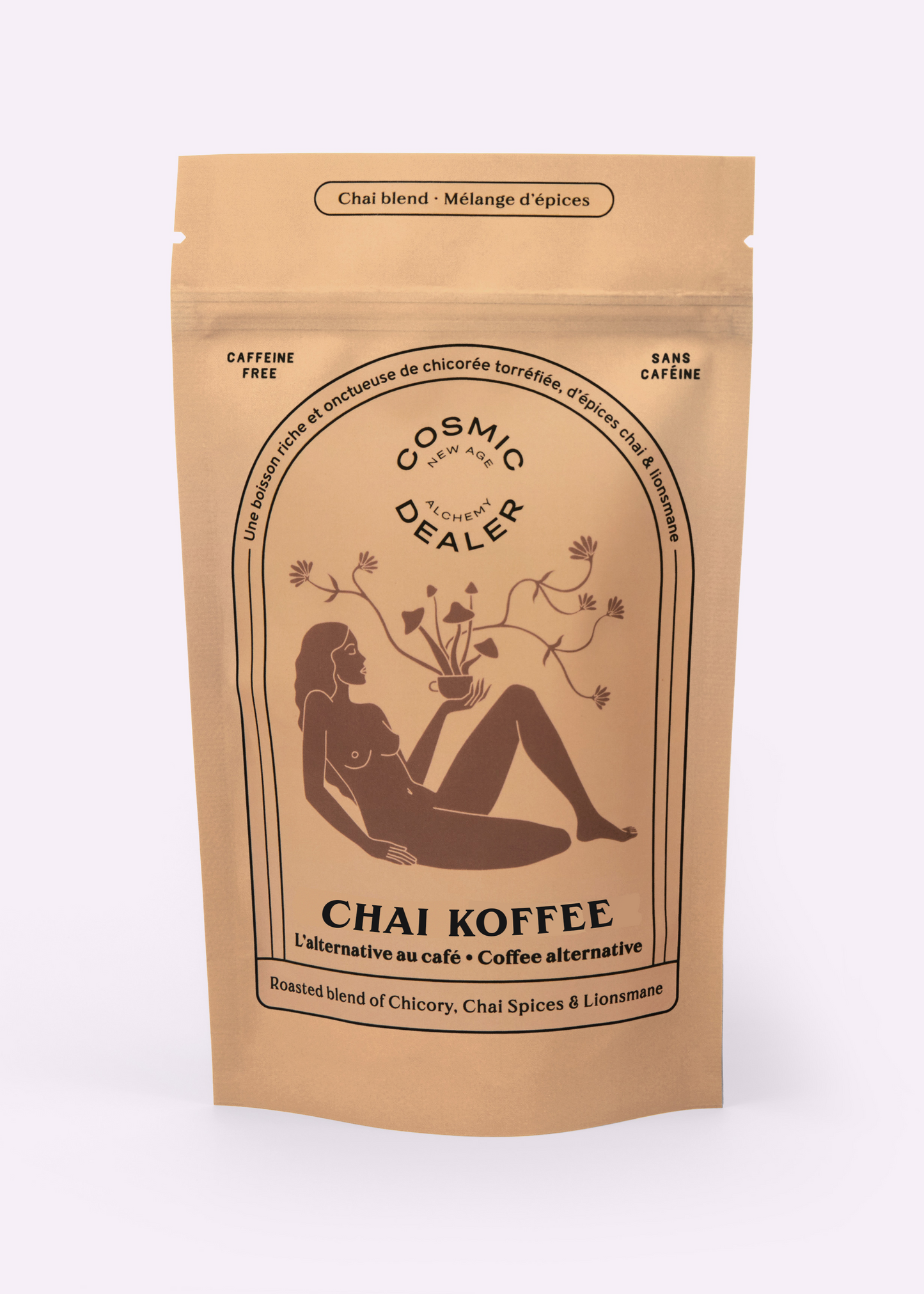 Coffee Alternative: Organic roasted barley, organic rye, chicory root, organic coconut sugar, 360mg organic lion's mane mushroom extract per serving (fruiting body), organic cardamom, organic cinnamon, organic ginger