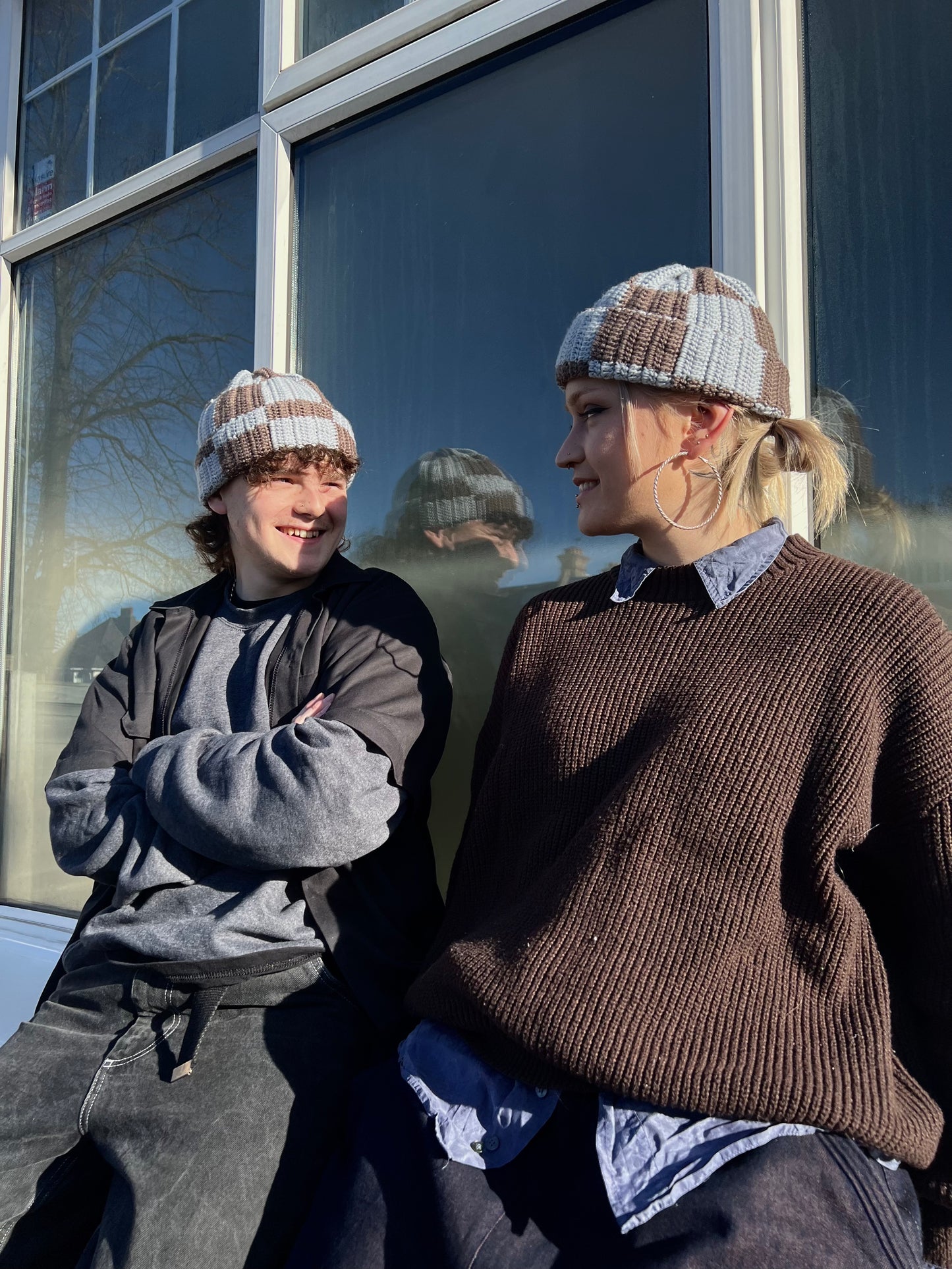 Check Taupe Beanie