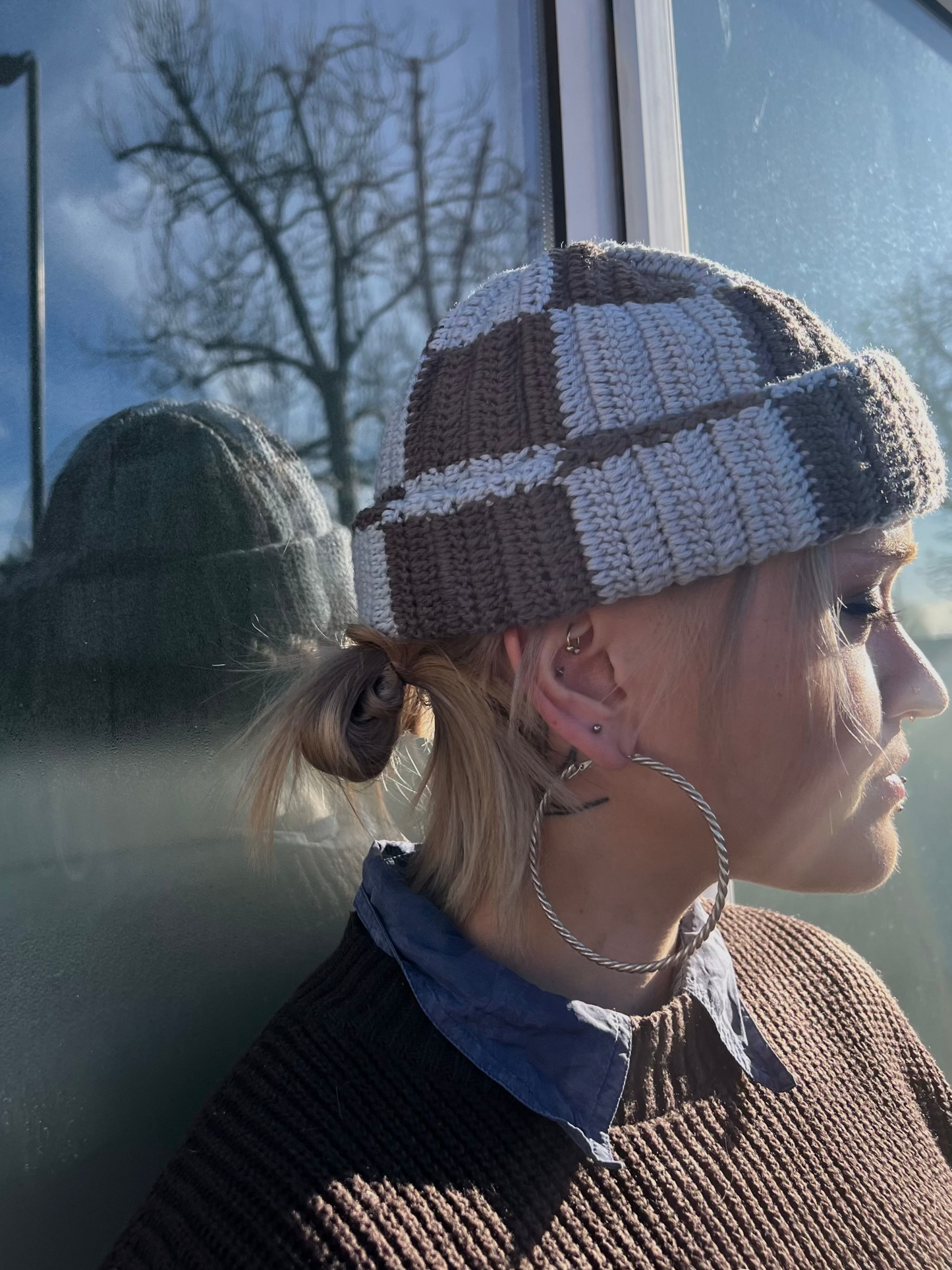 Check Taupe Beanie