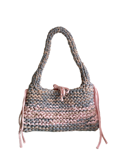 Baby pink & grey knitted handbag